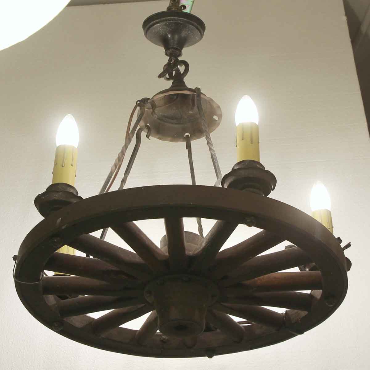 Antique Wood & Iron 5 Arm Wagon Wheel Chandelier | Olde Good Things