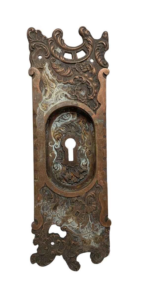 Pocket Door Hardware - Antique Art Nouveau Bronze Reading Pocket Door Plate