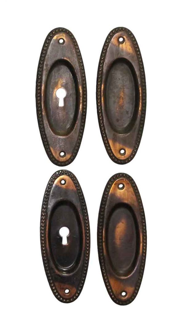 Pocket Door Hardware - Set Traditional Japanned Finish Steel Pocket Door Plates