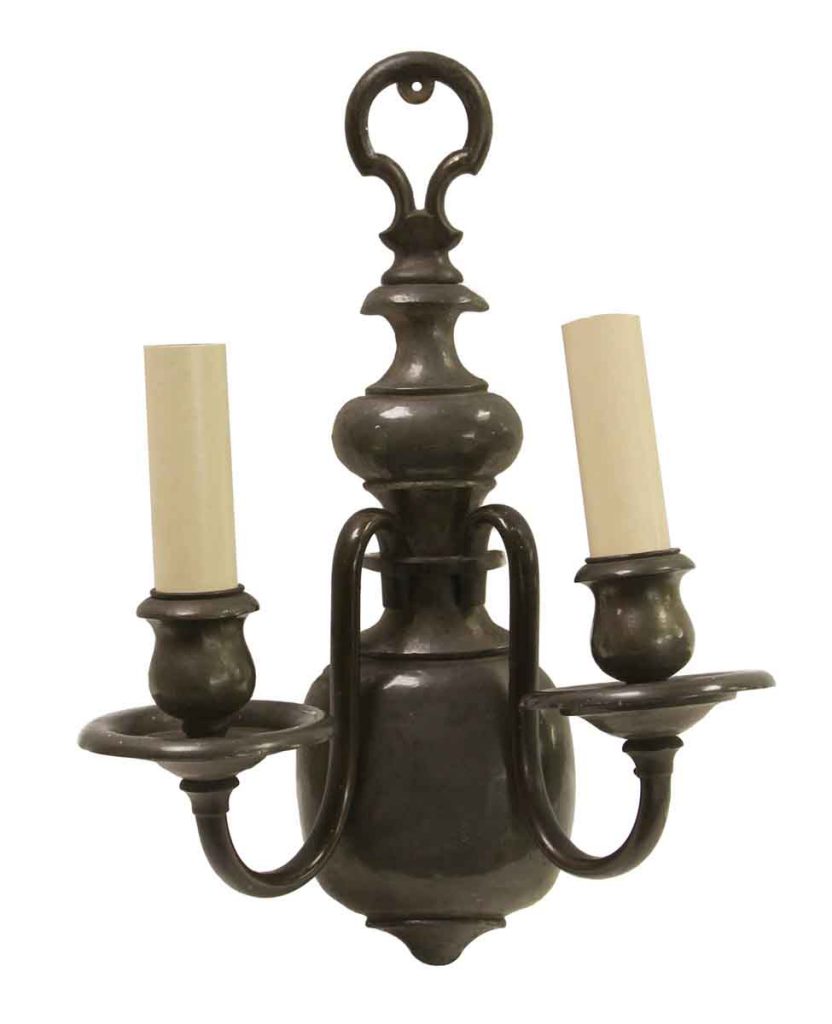 Colonial Style Dark Finish Brass 2 Arm Wall Sconce | Olde Good Things