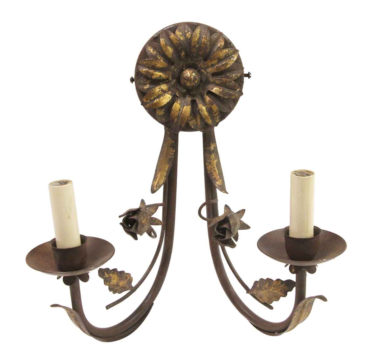 French Style 2 Arm Wrought Iron Floral Wall Sconce | Olde ... on Wrought Iron Wall Sconces id=84373