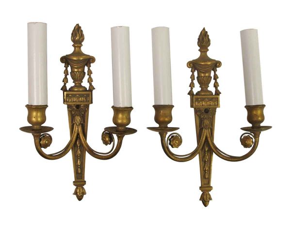 Sconces & Wall Lighting - Pair of Antique Torchier Bronze 2 Arm Wall Sconces