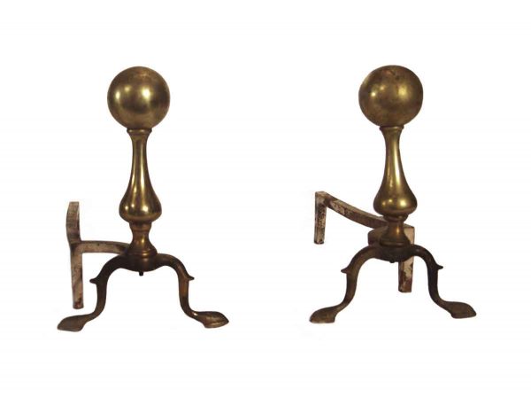 Andirons - Traditional Reclaimed Pair of Brass Andirons