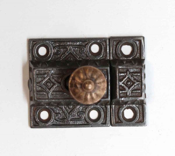 Cabinet & Furniture Latches - Antique Cast Iron Cabinet Latch with Brass Knob