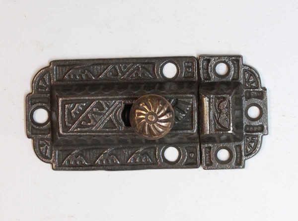 Cabinet & Furniture Latches - Cast Iron Antique Cabinet Latch with Brass Button