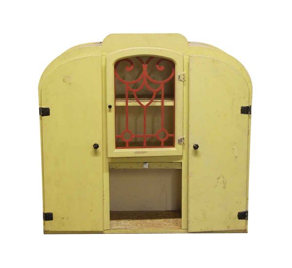 Cabinets & Bookcases - Art Deco Yellow Painted Wooden Cabinet Hutch