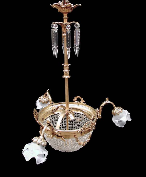 Chandeliers - Vintage Bronze & Crystal Basket Chandelier Light