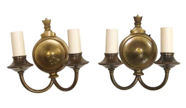 Sconces & Wall Lighting - Pair of Brass Double Arm Colonial Sconces