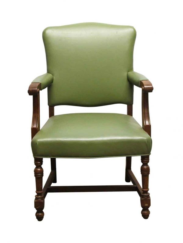 Seating - Vintage Green Vinyl Arm Chair with Wood Frame