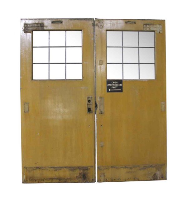 Commercial Doors - Vintage 9 Lite Commercial Wood Double Doors 81.5 x 72