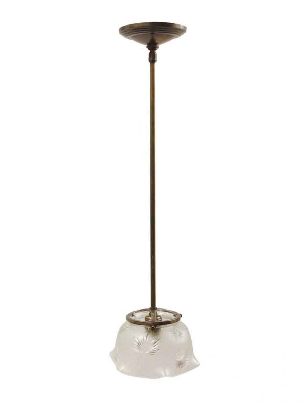 Down Lights - Antique Etched Glass 7.75 in. Brass Pole Pendant Light
