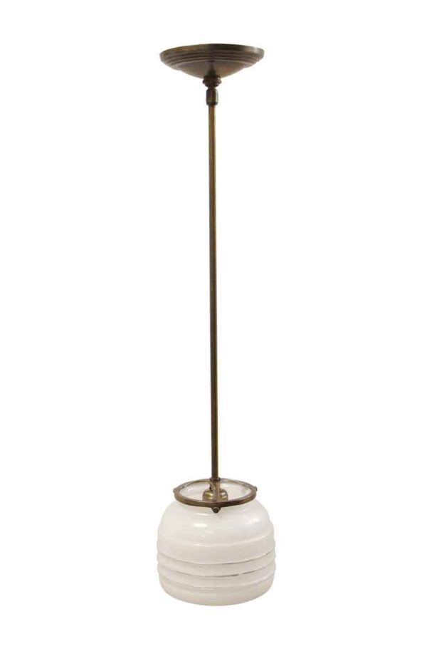 Globes - Mid Century Milk Glass 6 in. Globe Brass Pole Pendant Light