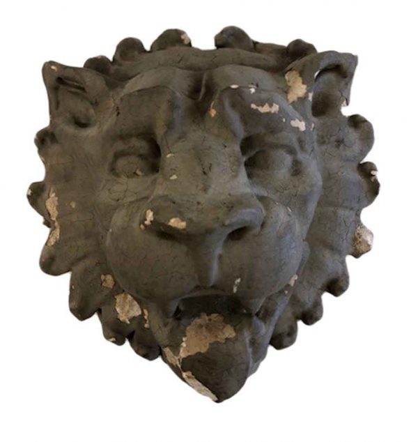 Statues & Sculptures - Antique Gray Plaster Lion Head