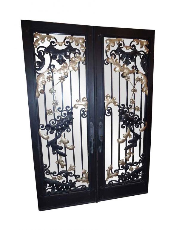 Entry Doors - Salvaged Ornate Iron Entry Double Doors 92.5 x 63.5