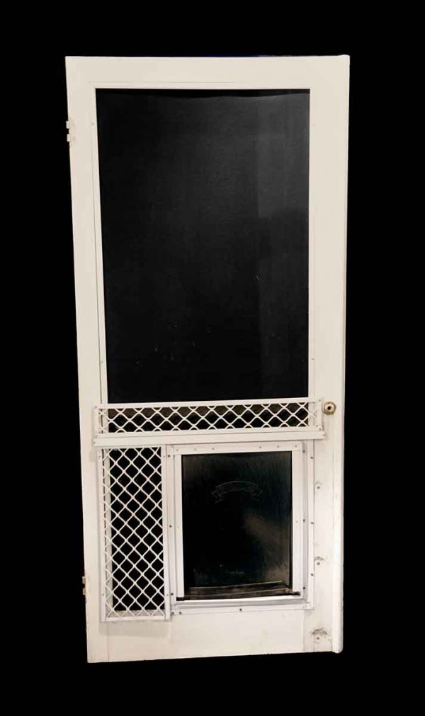 Entry Doors - Vintage Wood Screen Door with Pet Entrance 78.5 x 34.5