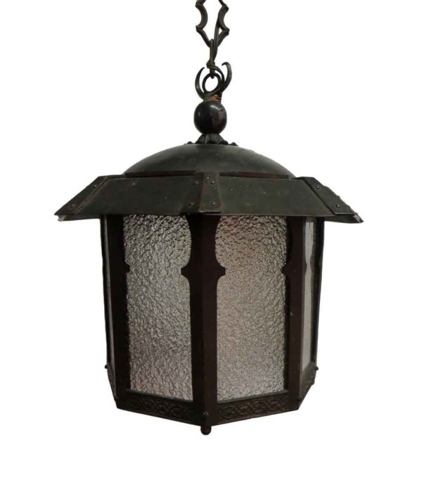 Exterior Lighting - Arts & Crafts Copper Lantern with Textured Glass