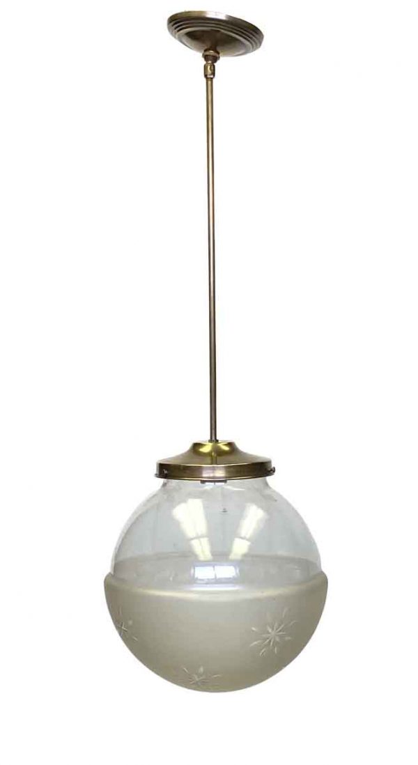 Globes - 1920s Etched Glass Globe Light with Brass Pole Fitter