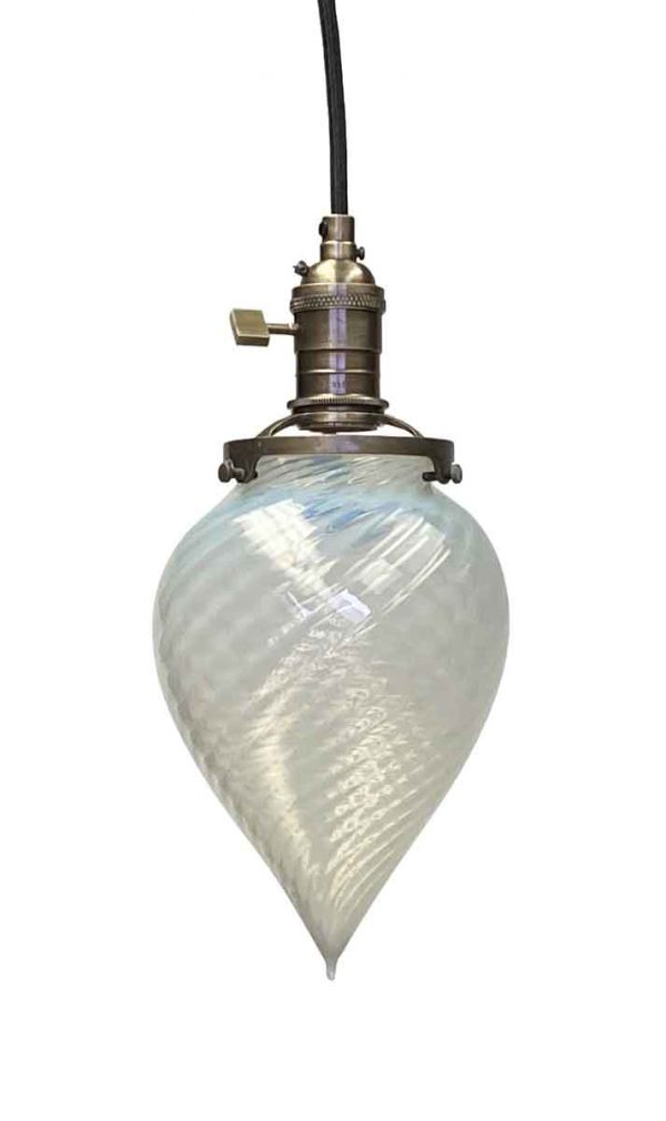 Globes - Iridescent Teardrop Vaseline Glass Pendant Light