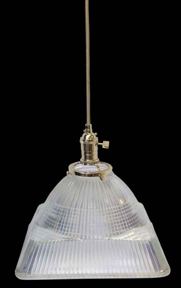 Globes & Shades - Antique Holophane Ribbed Glass Square Pendant Light