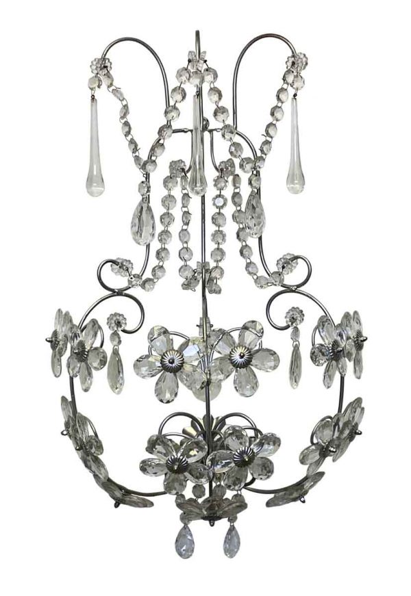 Sconces & Wall Lighting - Large Silver Leaf & Floral Crystal Sconce