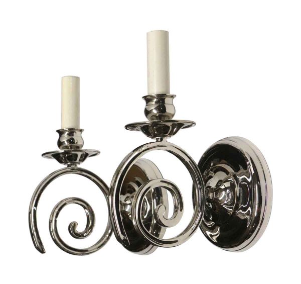 Sconces & Wall Lighting - Modern Polished Nickel Over Cast Brass Swirl Arm Sconces