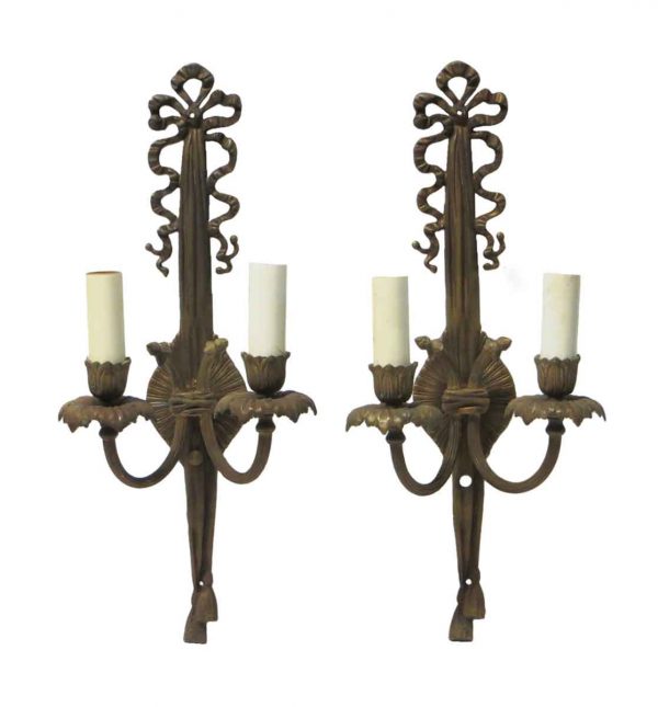 Sconces & Wall Lighting - Pair of French Double Arm Brass Wall Sconces