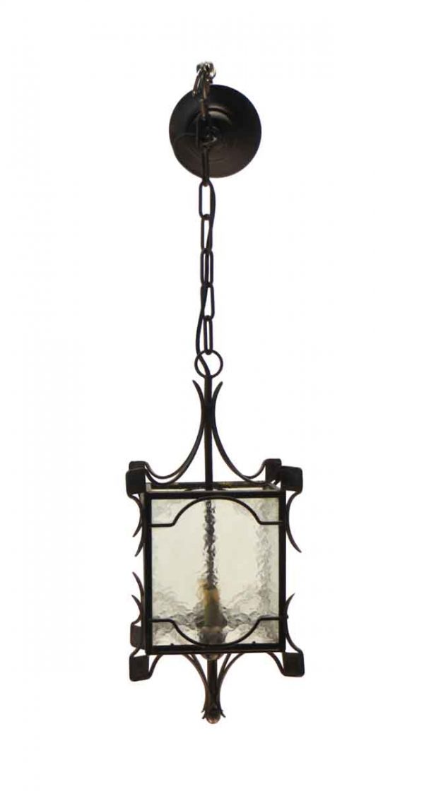 Wall & Ceiling Lanterns - Simple Iron & Clear Hammered Glass Ceiling Lantern