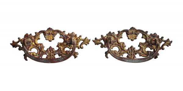 Cabinet & Furniture Pulls - Pair of French Brass Cut Out Bail Drawer Pulls