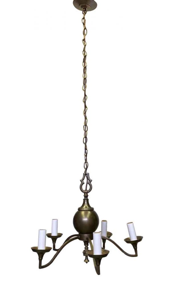 Chandeliers - Arts & Crafts 5 Arm Brass Chandelier with Gothic Finial