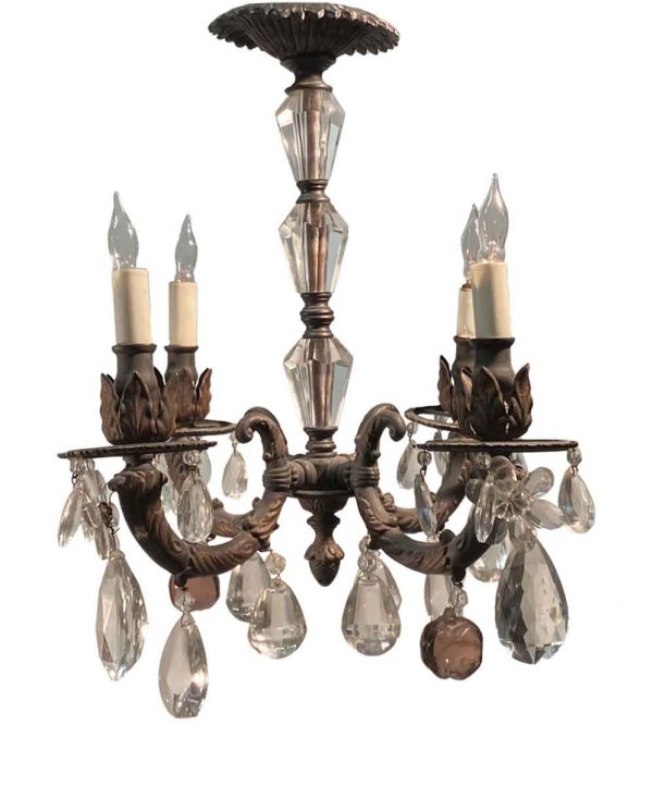 Chandeliers - French Petite 4 Arm Crystal & Iron Chandelier