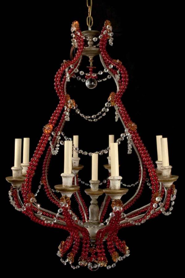 Chandeliers - French Provincial Ruby Red Beaded Chandelier