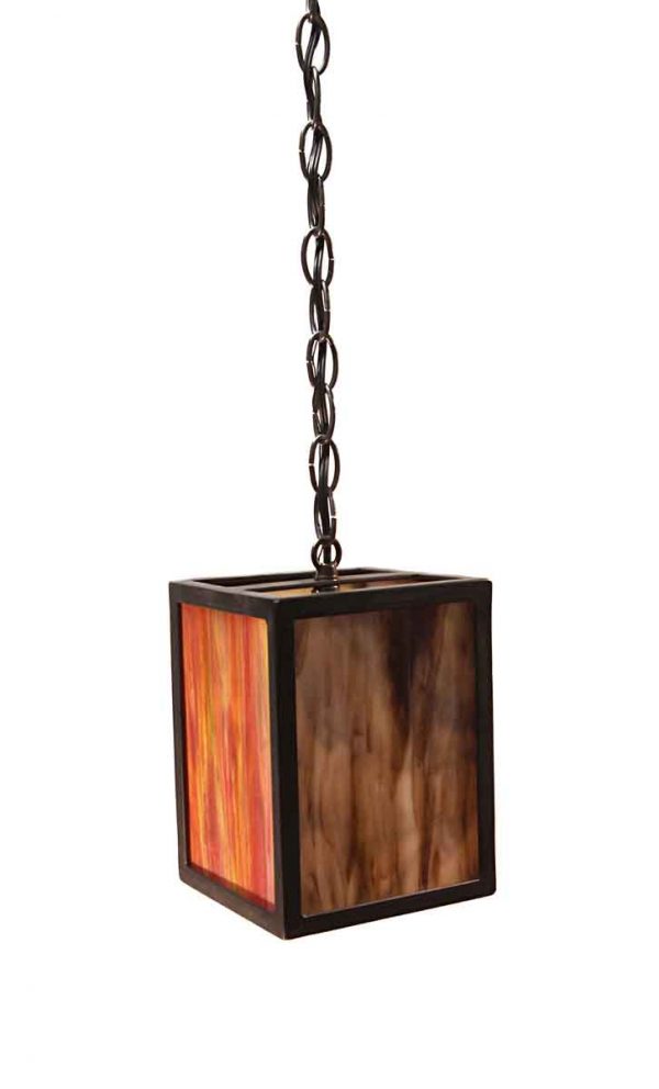 Down Lights - Modern Stained Glass Lantern with Black Iron Frame