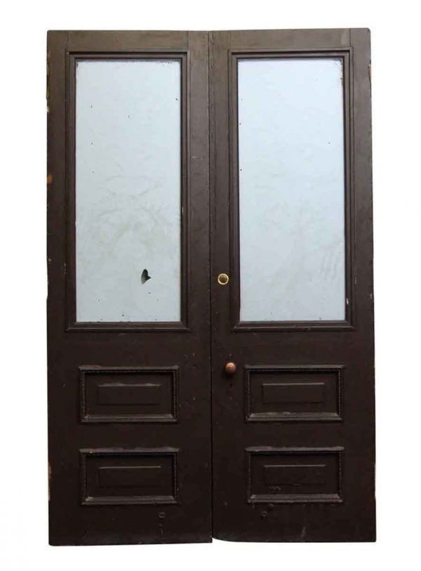 Entry Doors - Antique 1 Lite 2 Pane Wood Entry Double Doors 94.5 x 59.75