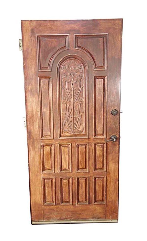 Entry Doors - Antique Art Nouveau 13 Pane Mahogany Entry Door 78.875 x 3