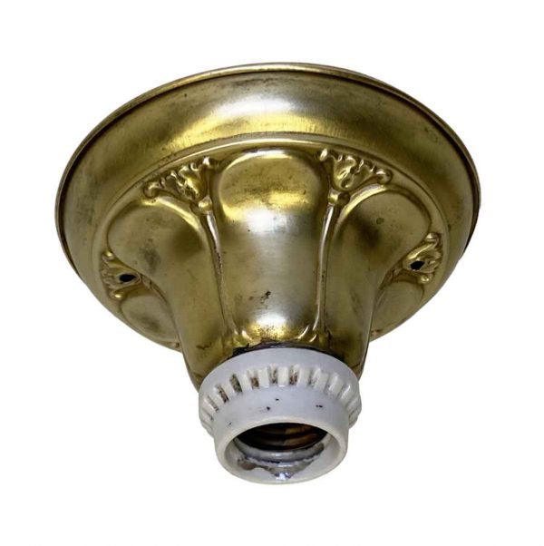Flush & Semi Flush Mounts - 1920s Art Nouveau Pressed Brass 1 Bulb Ceiling Flush Mount