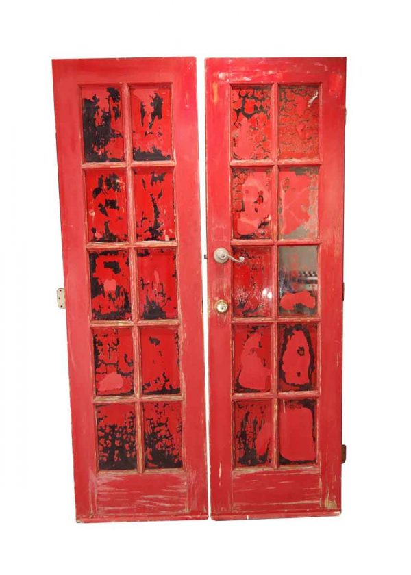 French Doors - Vintage 10 Lite Red French Double Doors 80 x 47.75