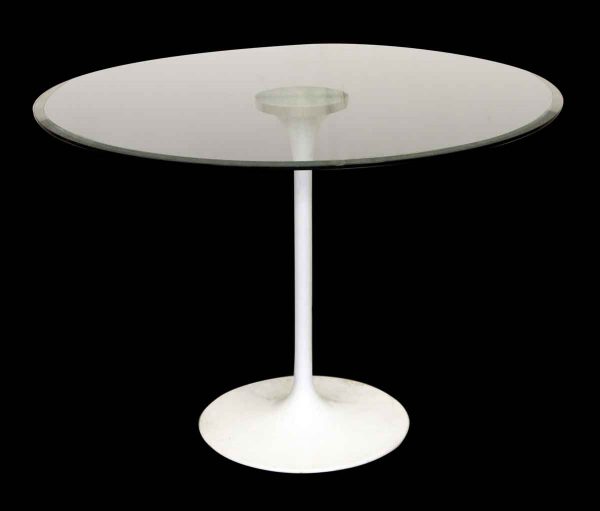 Kitchen & Dining - Vintage 39 in. Round Glass Top White Base Table