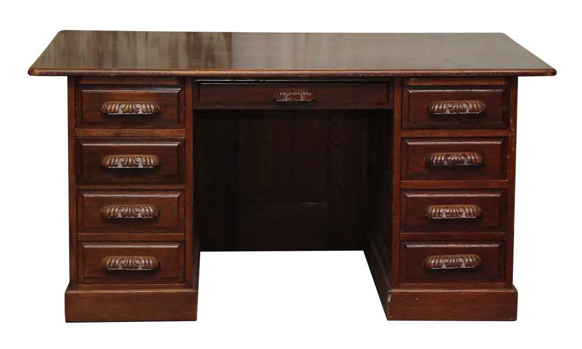 Antique 5 Foot Seven Drawer Wooden Office Desk | Olde Good Things