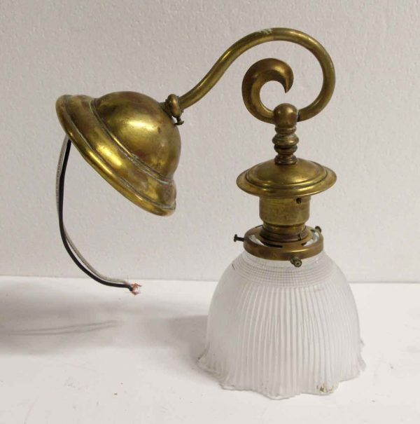 1920s Pair of Brass Sconces with Ribbed Glass Shades | Olde Good Things