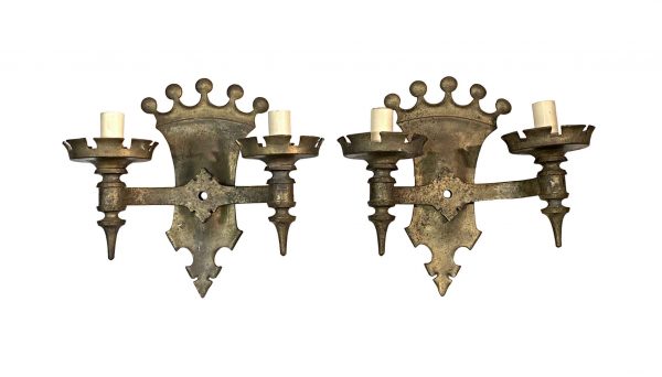Sconces & Wall Lighting - 1920s Gothic Crown Top Bronze Wall Sconces