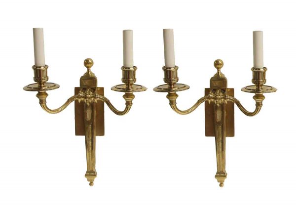Sconces & Wall Lighting - Antique Federal Cast Brass Double Arm Wall Sconces
