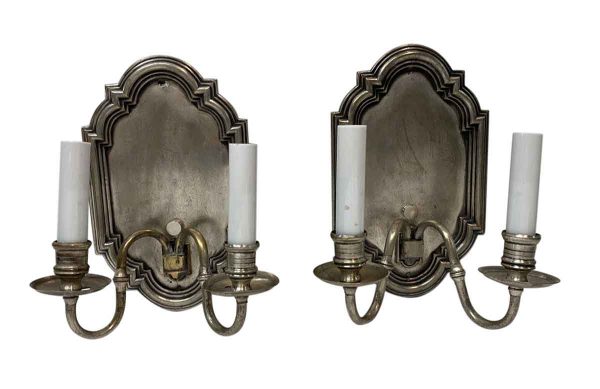 Sconces & Wall Lighting - Antique Silver Finish Brass 2 Arm Georgian Wall Sconces
