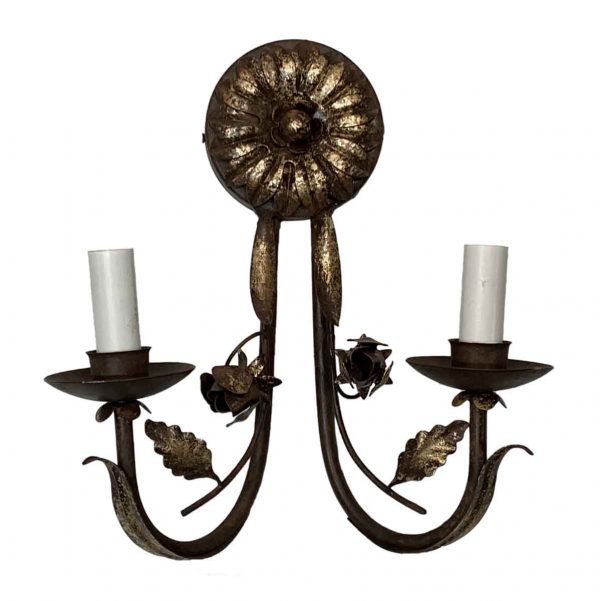 Sconces & Wall Lighting - Gilded Wrought Iron Florentine 2 Arm Wall Sconce