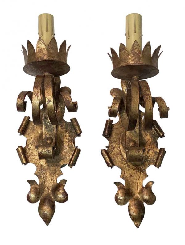 Sconces & Wall Lighting - Gold Gilt Over Wrought Iron Gothic Wall Sconces