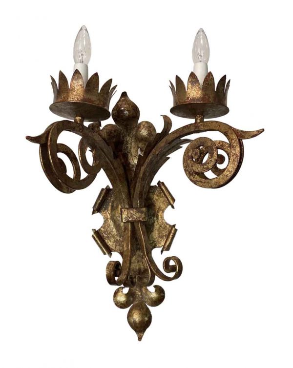 Sconces & Wall Lighting - Gothic Gold Gilt Over Wrought Iron Wall Sconce