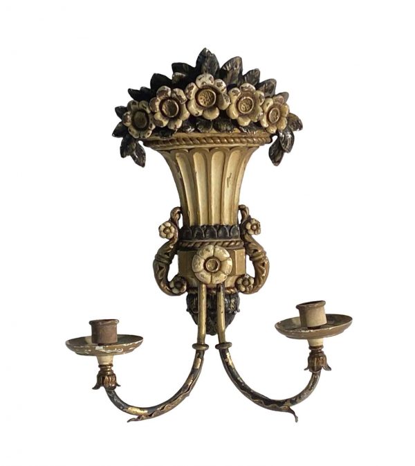 Sconces & Wall Lighting - Oversized Cast Bronze Italian Hand Painted Floral Sconce