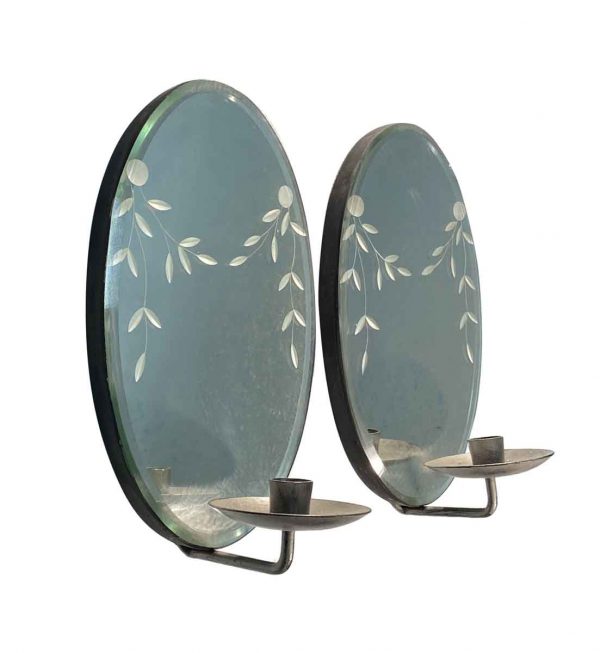 Sconces & Wall Lighting - Pair of Etched Beveled Mirror Candle Sconces