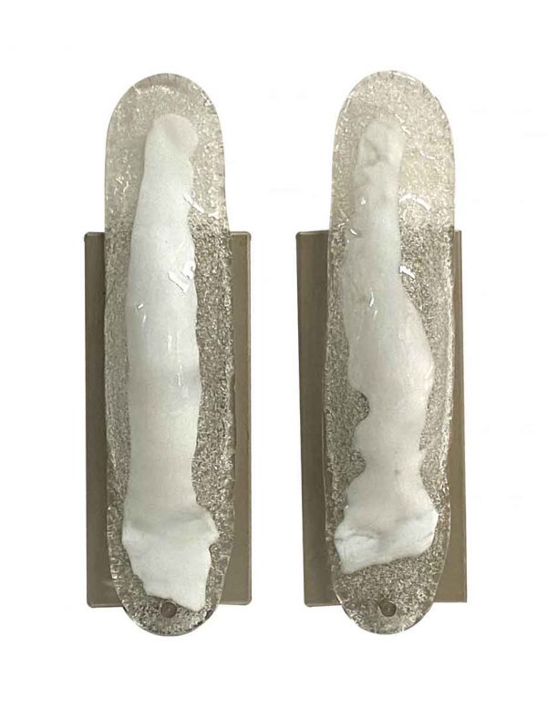 Sconces & Wall Lighting - Pair of Modern Murano Clear & White Glass Wall Sconces