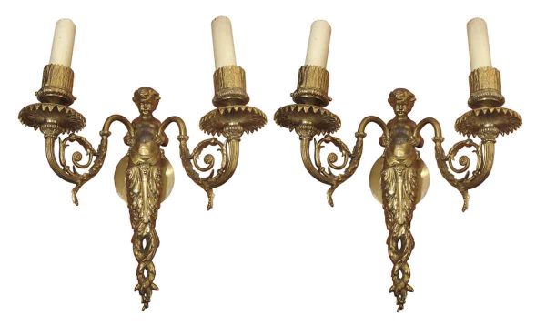 Sconces & Wall Lighting - Pair of Putti Bronze Figural Wall Sconces