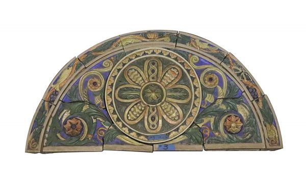 Stone & Terra Cotta - Polychrome Terra Cotta Arched Frieze Floral Medallion from Synagogue